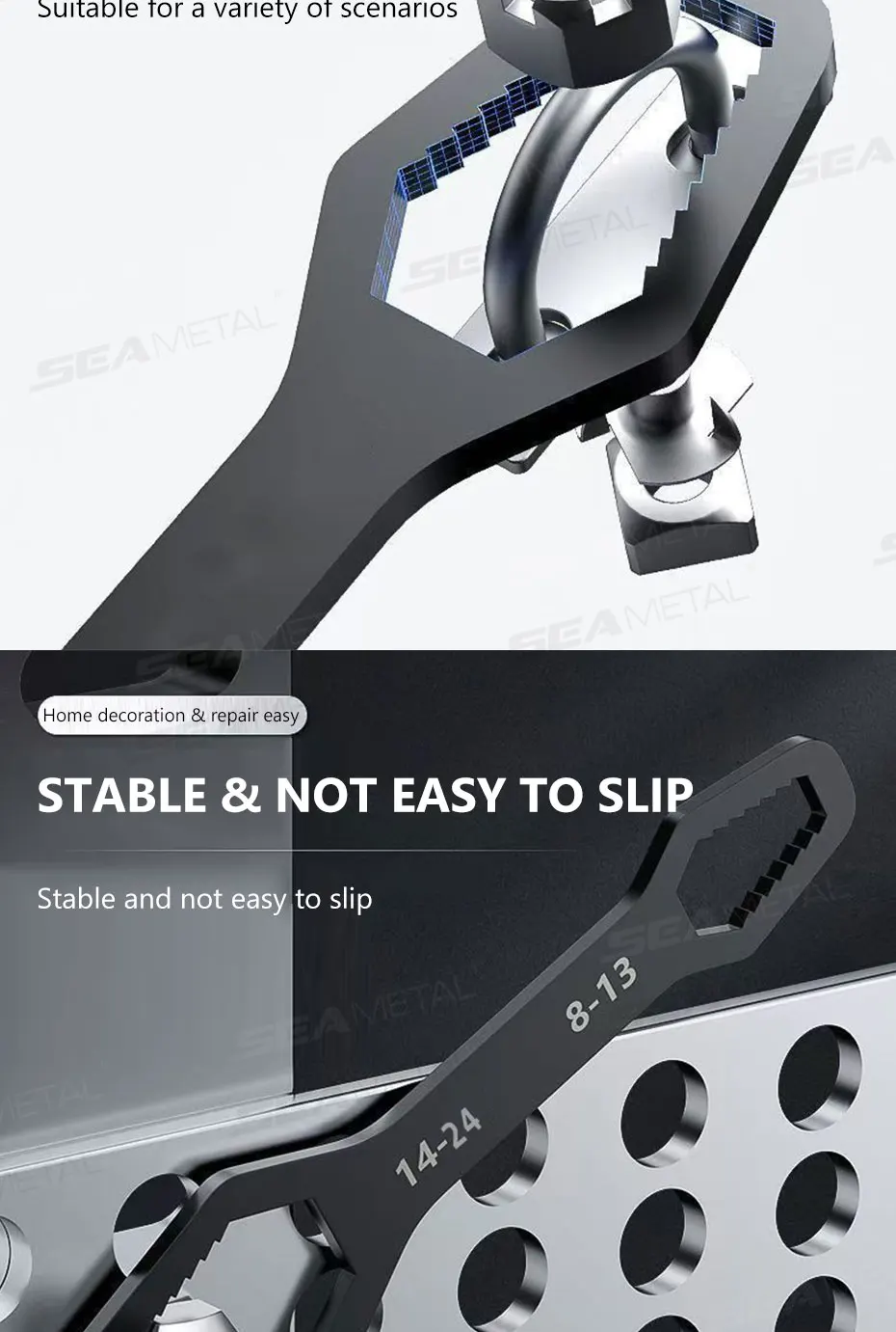 SEAMETAL Universal Torx Wrench Adjustable Wrench Board Double-head Multipurpose Torx Spanner Repair Hand Tools 3-17mm 8-24mm