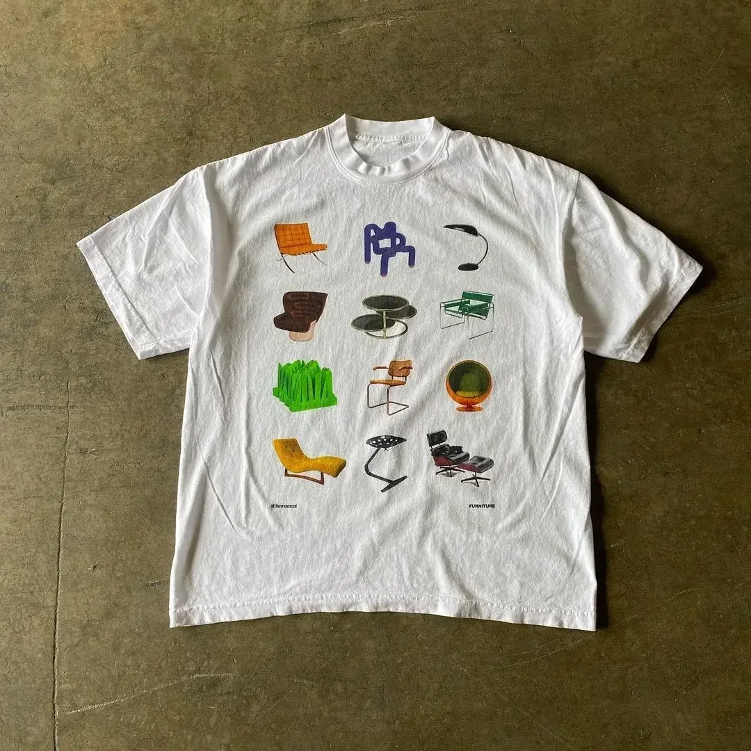 American Fashion Oversized Printing Loose Short T-shirt Men Women Y2K Harajuku Hip-Hop Gothic Casual Joker Couple StreetWear Top
