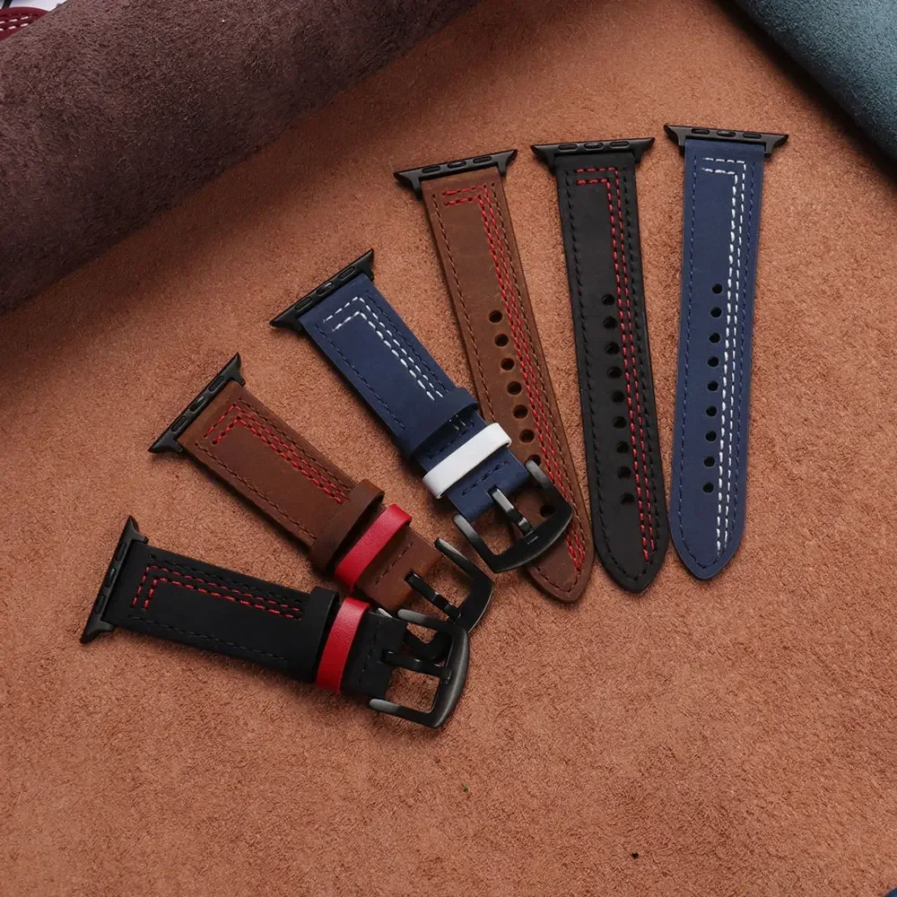 Genuine Leather loop strap For Apple watch Ultra2 band 44mm 45mm 49mm 40mm 42/46mm/41mm bracelet iWatch series 10 9 8 7 4 5 6 se