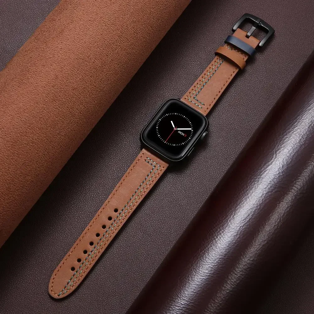 Genuine Leather loop strap For Apple watch Ultra2 band 44mm 45mm 49mm 40mm 42/46mm/41mm bracelet iWatch series 10 9 8 7 4 5 6 se