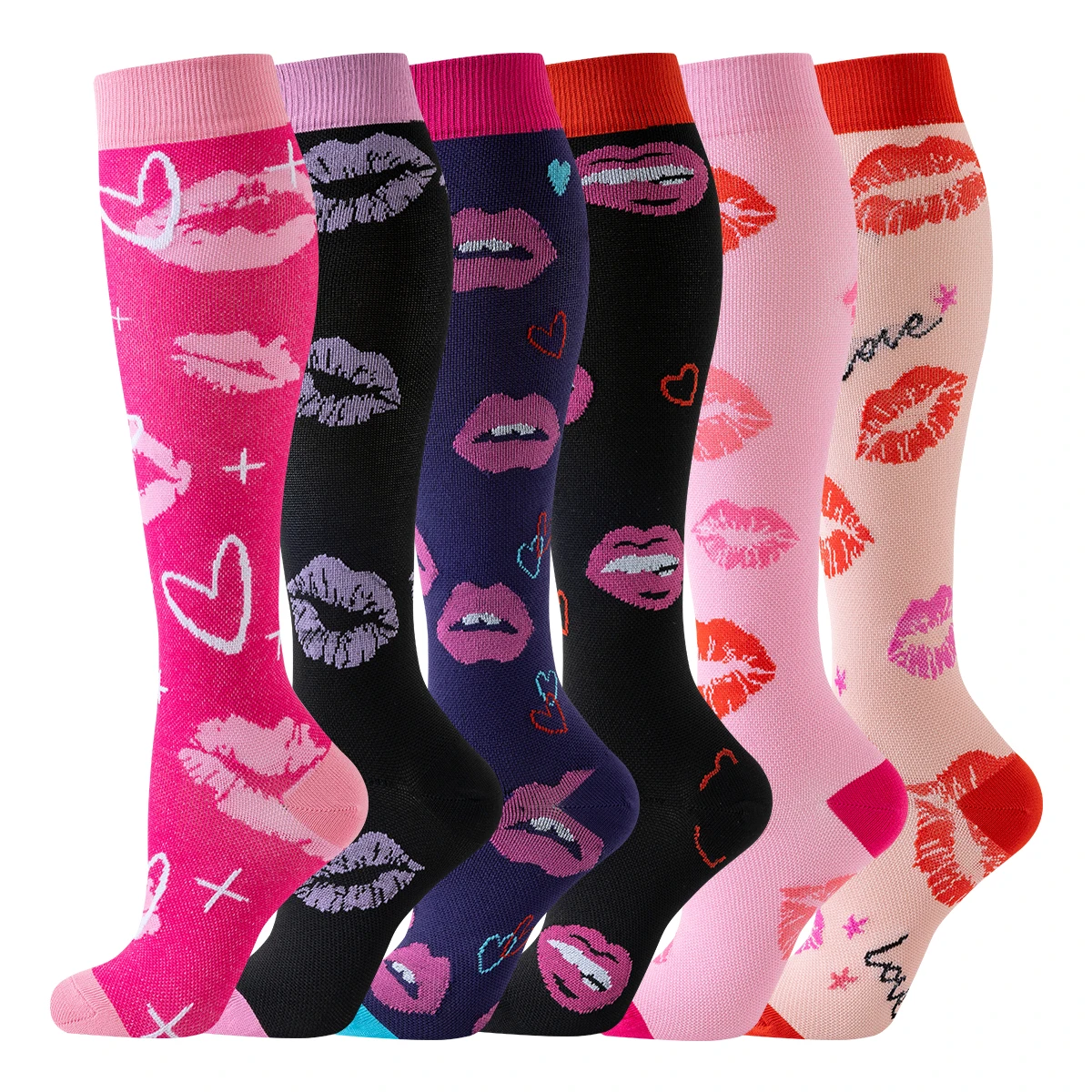 6 Pairs Golden Color Heart Compression Socks Women Nurse Compression stocking Fashion Girl Women Compression Socks Nurse