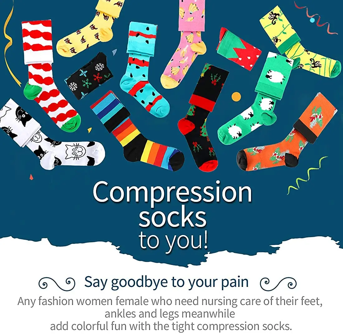6 Pairs Golden Color Heart Compression Socks Women Nurse Compression stocking Fashion Girl Women Compression Socks Nurse