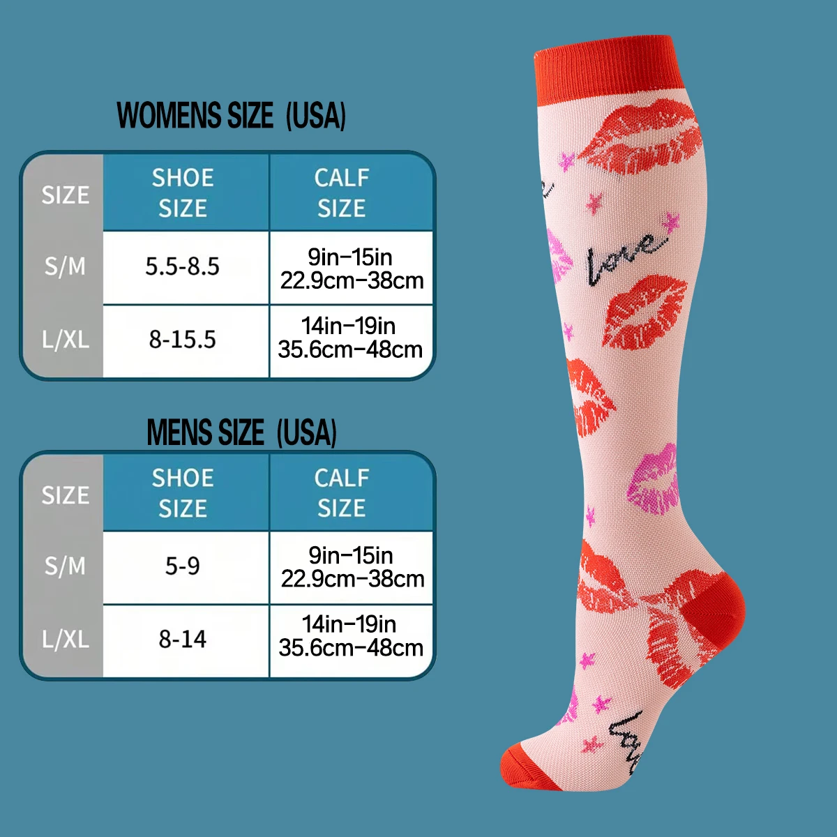 6 Pairs Golden Color Heart Compression Socks Women Nurse Compression stocking Fashion Girl Women Compression Socks Nurse