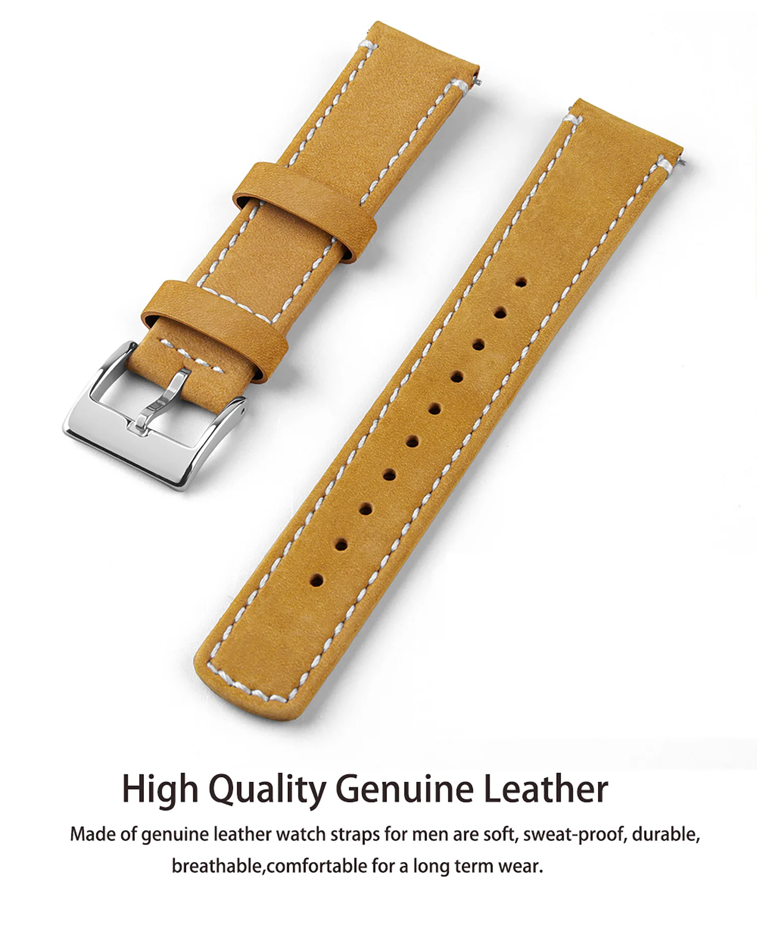 Top Grain Genuine Leather Watch Band, Quick Release 20mm/22mm Watch Strap, Fits Samsung Galaxy Watch, Men and Women Watch band