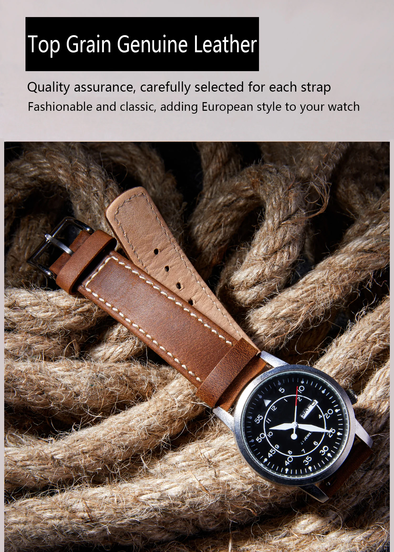 Top Grain Genuine Leather Watch Band, Quick Release 20mm/22mm Watch Strap, Fits Samsung Galaxy Watch, Men and Women Watch band