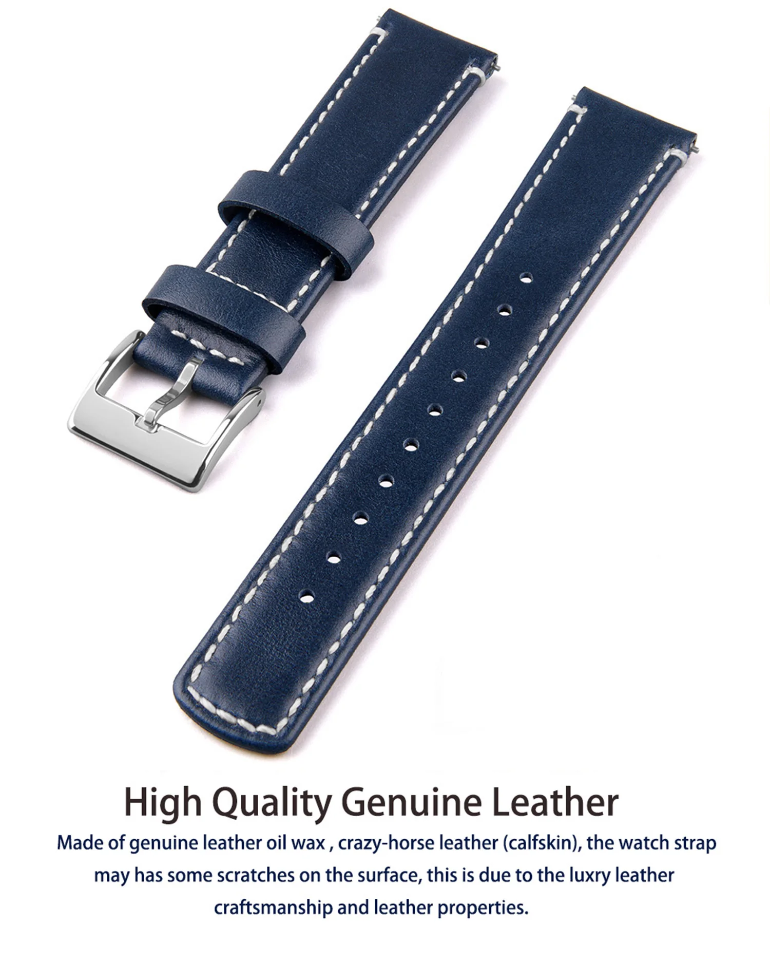 Top Grain Genuine Leather Watch Band, Quick Release 20mm/22mm Watch Strap, Fits Samsung Galaxy Watch, Men and Women Watch band