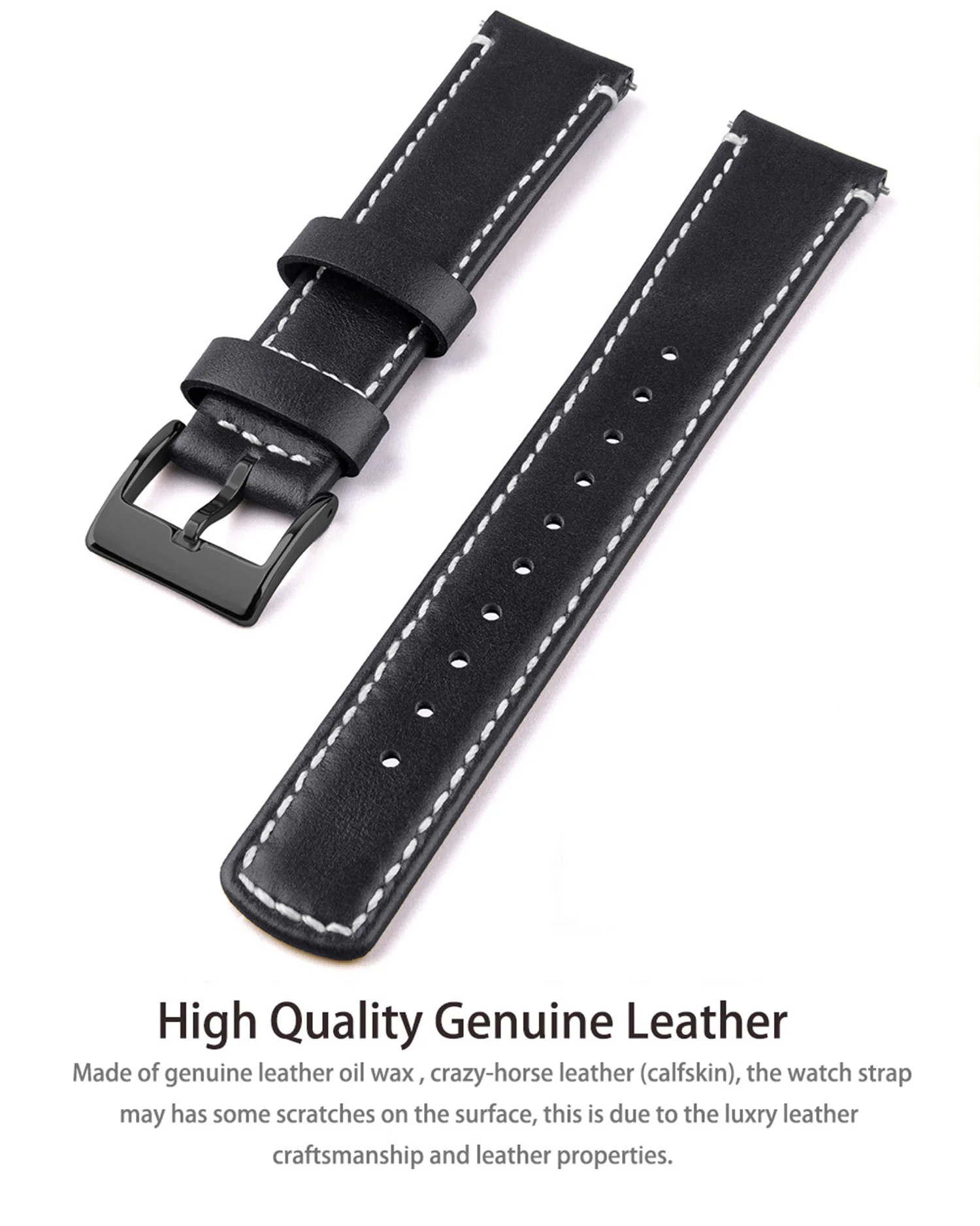 Top Grain Genuine Leather Watch Band, Quick Release 20mm/22mm Watch Strap, Fits Samsung Galaxy Watch, Men and Women Watch band