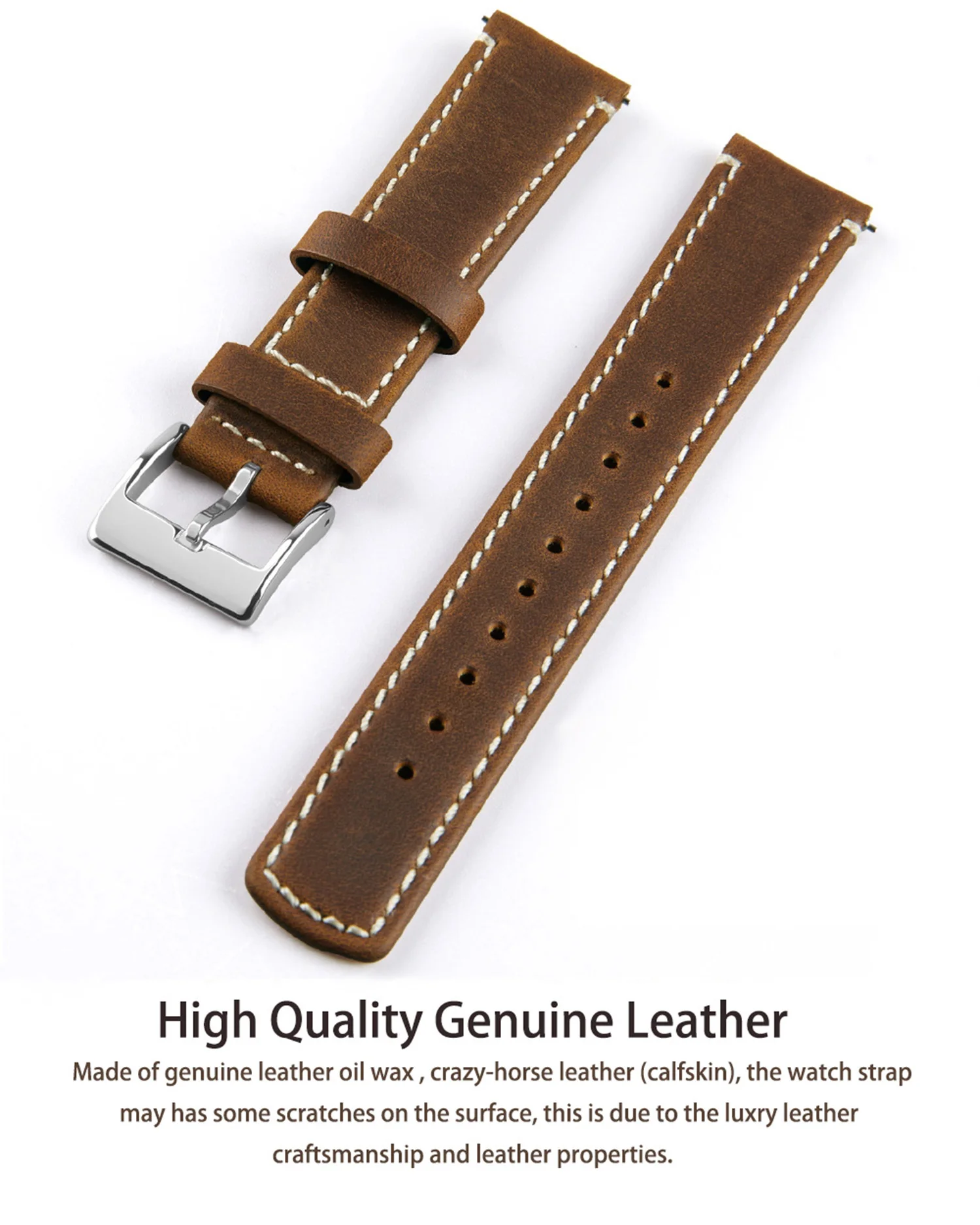 Top Grain Genuine Leather Watch Band, Quick Release 20mm/22mm Watch Strap, Fits Samsung Galaxy Watch, Men and Women Watch band