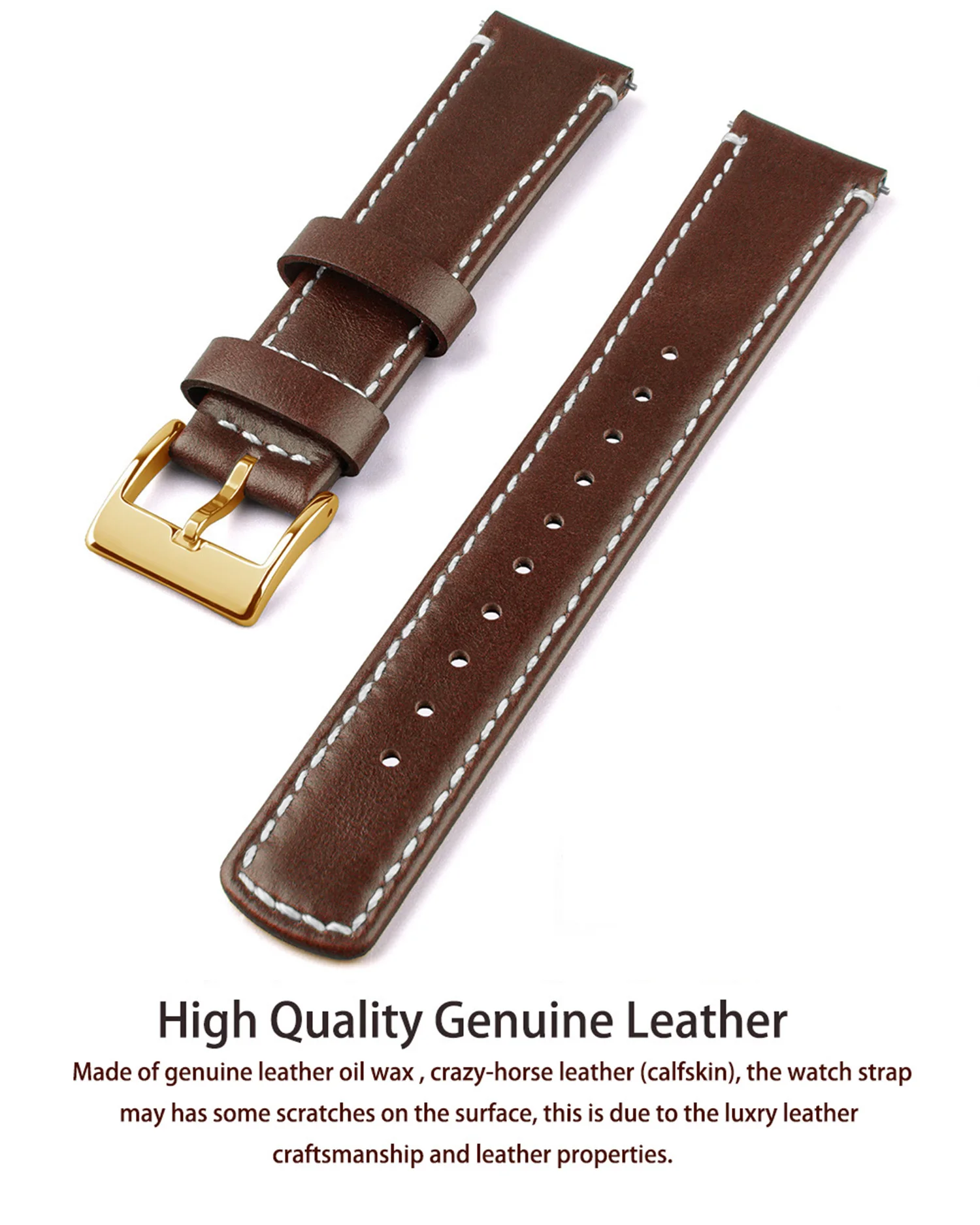 Top Grain Genuine Leather Watch Band, Quick Release 20mm/22mm Watch Strap, Fits Samsung Galaxy Watch, Men and Women Watch band