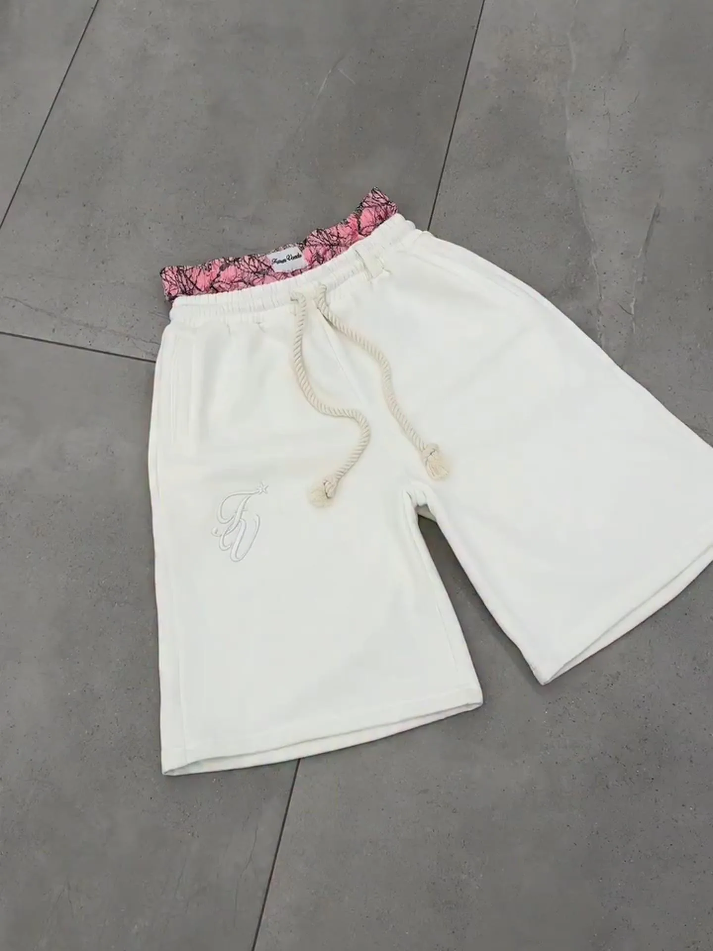 American High Street Fashion Brand Y2K Double Waist Embroidered Design Casual Loose Five Quarter Shorts