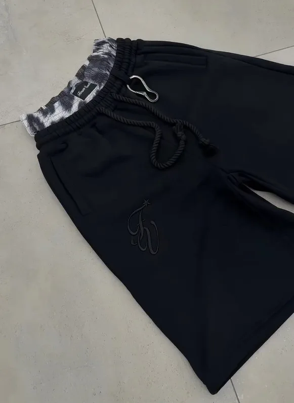 American High Street Fashion Brand Y2K Double Waist Embroidered Design Casual Loose Five Quarter Shorts