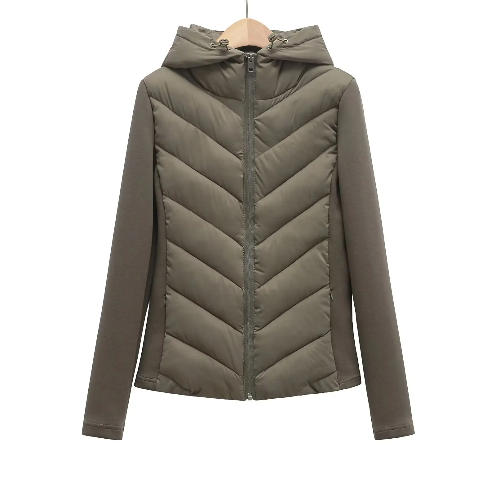 2026 Autumn Winter Women's Elegant Patchwork Hooded Air Cotton Jackets Lady Fashion Army Green Warm Slim Fit Sports Parkas Coats