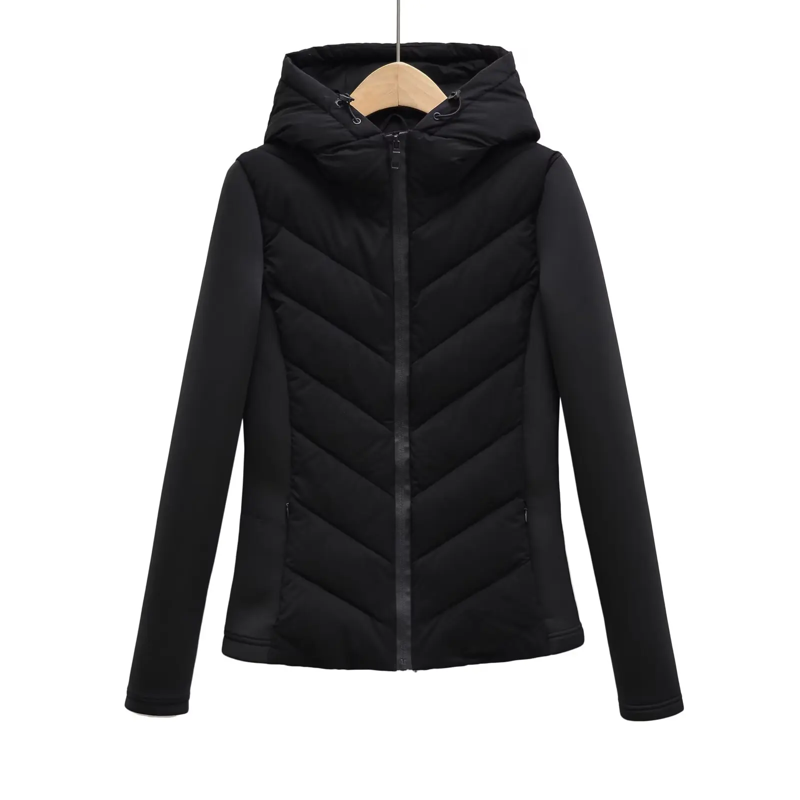 2026 Autumn Winter Women's Elegant Patchwork Hooded Air Cotton Jackets Lady Fashion Army Green Warm Slim Fit Sports Parkas Coats