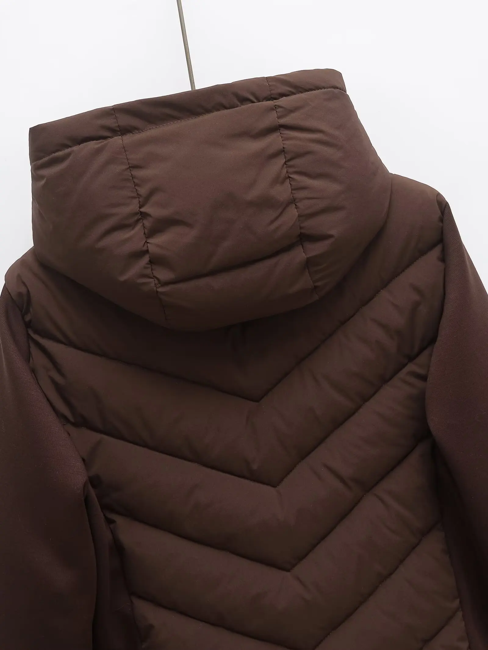 2026 Autumn Winter Women's Elegant Patchwork Hooded Air Cotton Jackets Lady Fashion Army Green Warm Slim Fit Sports Parkas Coats