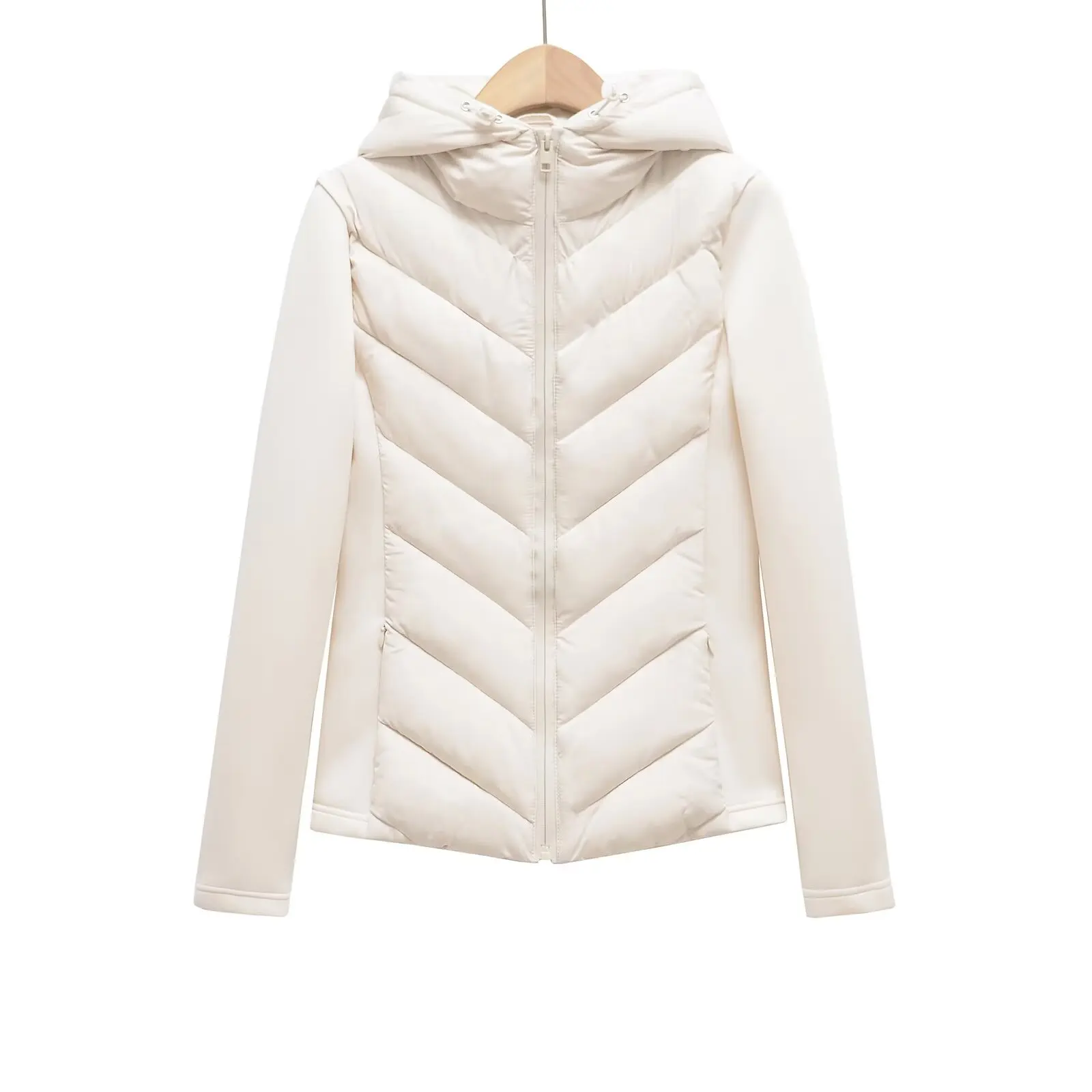 2026 Autumn Winter Women's Elegant Patchwork Hooded Air Cotton Jackets Lady Fashion Army Green Warm Slim Fit Sports Parkas Coats