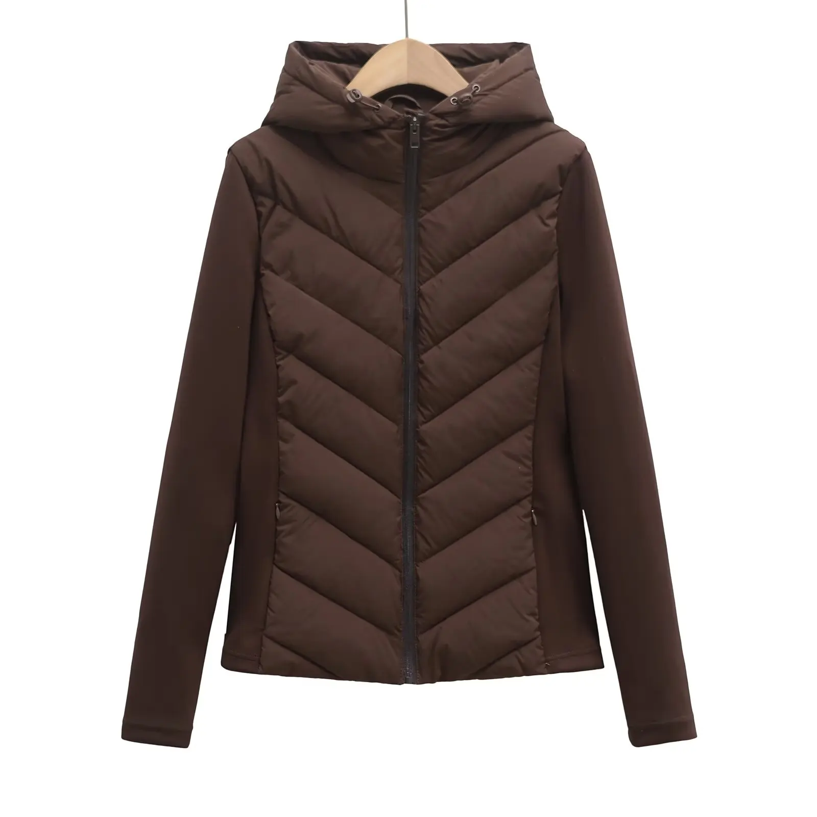 2026 Autumn Winter Women's Elegant Patchwork Hooded Air Cotton Jackets Lady Fashion Army Green Warm Slim Fit Sports Parkas Coats