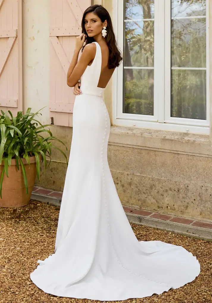Civil Mermaid Wedding Dresses 2026 Sleeveless Square Collar Backless Bridal Dress Women Simple Wedding Party Dress Customized