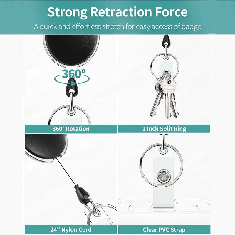1/5Pcs Keychain Badge Reel Retractable Pass Work Permit Case Sleeve Dual Card Slot Card Holder Protector ID Tag Cover