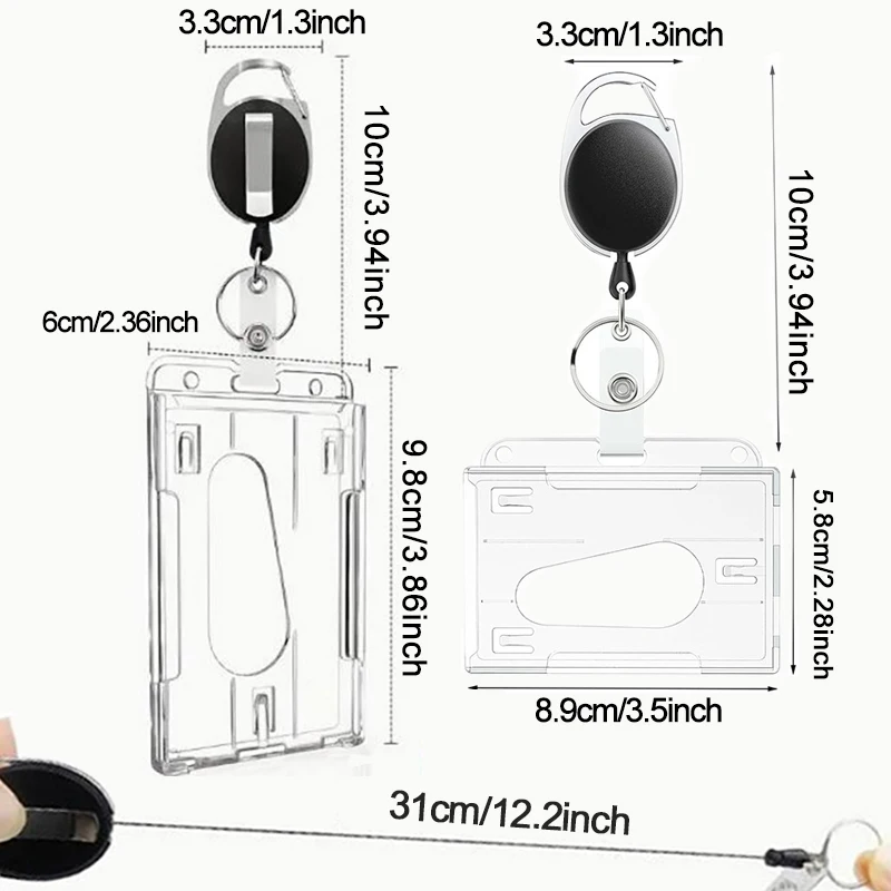 1/5Pcs Keychain Badge Reel Retractable Pass Work Permit Case Sleeve Dual Card Slot Card Holder Protector ID Tag Cover