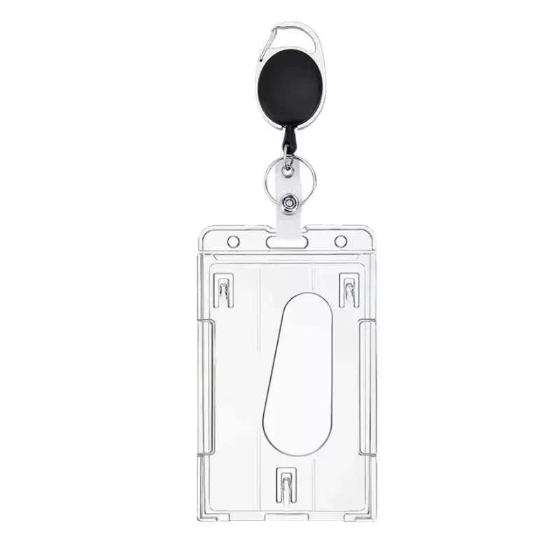 1/5Pcs Keychain Badge Reel Retractable Pass Work Permit Case Sleeve Dual Card Slot Card Holder Protector ID Tag Cover
