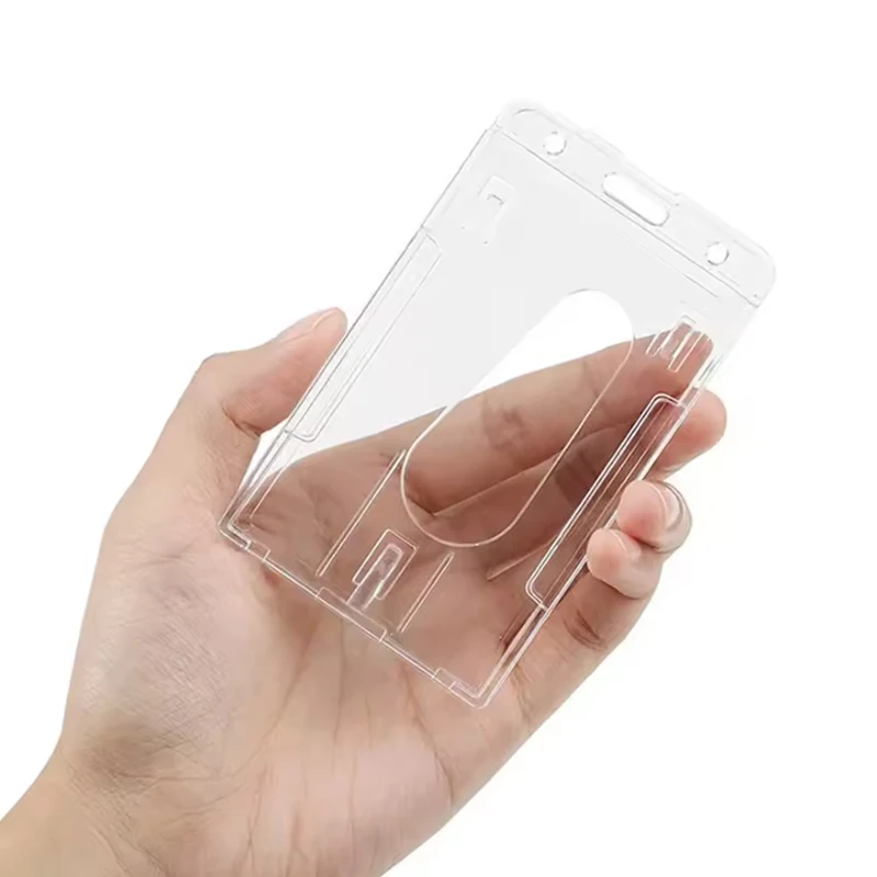 1/5Pcs Keychain Badge Reel Retractable Pass Work Permit Case Sleeve Dual Card Slot Card Holder Protector ID Tag Cover