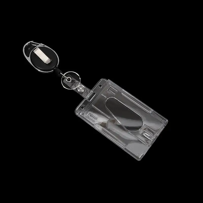 1/5Pcs Keychain Badge Reel Retractable Pass Work Permit Case Sleeve Dual Card Slot Card Holder Protector ID Tag Cover