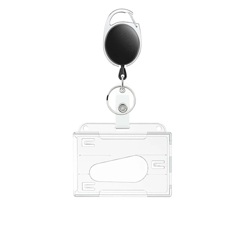 1/5Pcs Keychain Badge Reel Retractable Pass Work Permit Case Sleeve Dual Card Slot Card Holder Protector ID Tag Cover