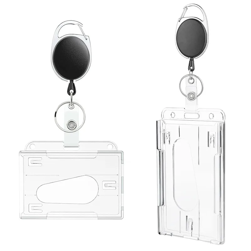 1/5Pcs Keychain Badge Reel Retractable Pass Work Permit Case Sleeve Dual Card Slot Card Holder Protector ID Tag Cover