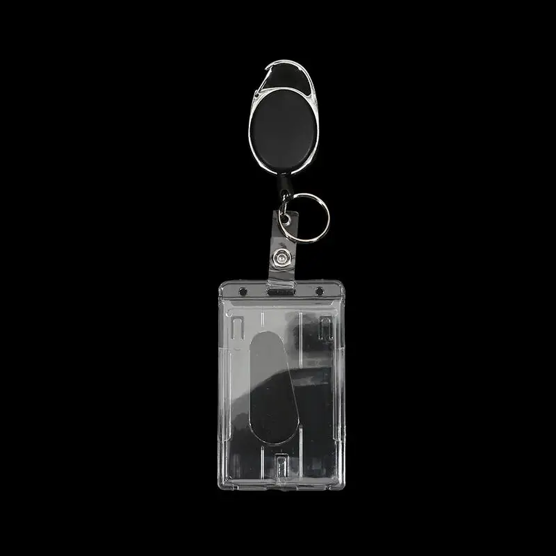 1/5Pcs Keychain Badge Reel Retractable Pass Work Permit Case Sleeve Dual Card Slot Card Holder Protector ID Tag Cover