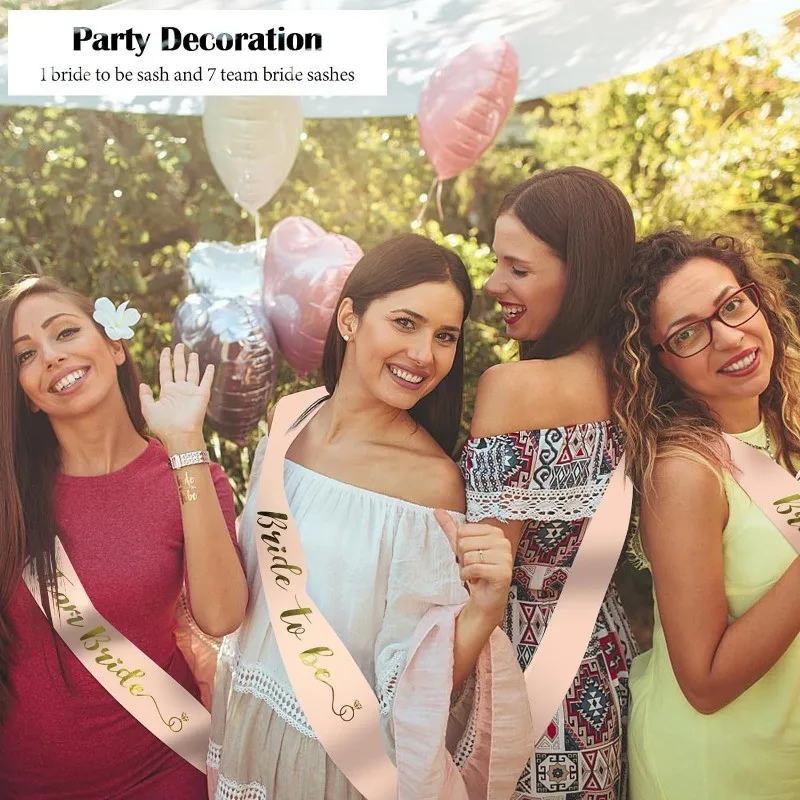 7pcs set Bride To Be Team Bride Satin Sash Bachelorette Party Bridesmaid Gift Wedding Engagement Bridal Shower Party Supplies
