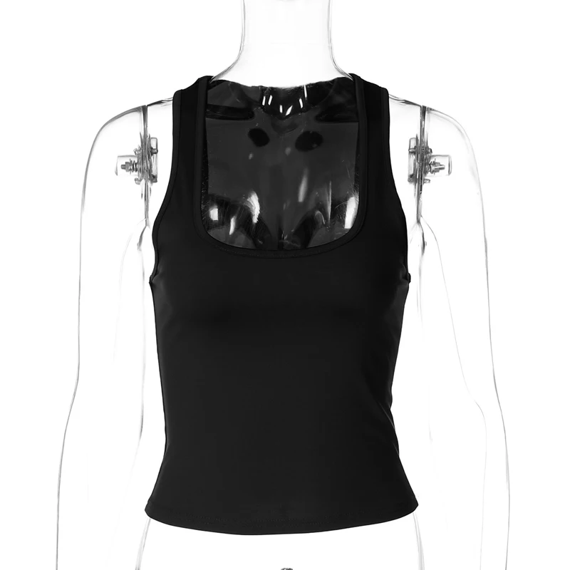 Women's Square Collar Sleeveless Bodycon Crop Tank Top Sexy Elegant Solid Y2K Party Clubwear Summer Outfit Wholesale