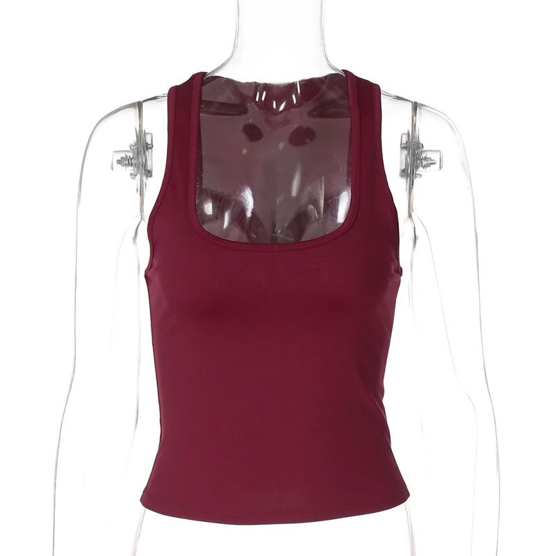 Women's Square Collar Sleeveless Bodycon Crop Tank Top Sexy Elegant Solid Y2K Party Clubwear Summer Outfit Wholesale