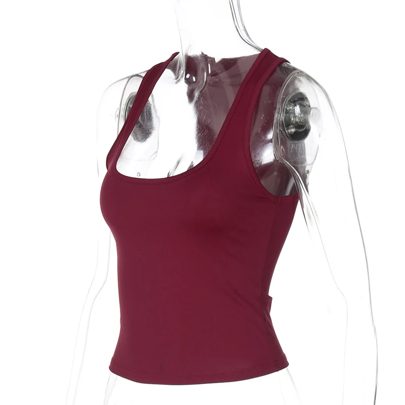 Women's Square Collar Sleeveless Bodycon Crop Tank Top Sexy Elegant Solid Y2K Party Clubwear Summer Outfit Wholesale