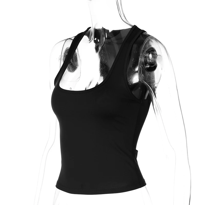Women's Square Collar Sleeveless Bodycon Crop Tank Top Sexy Elegant Solid Y2K Party Clubwear Summer Outfit Wholesale