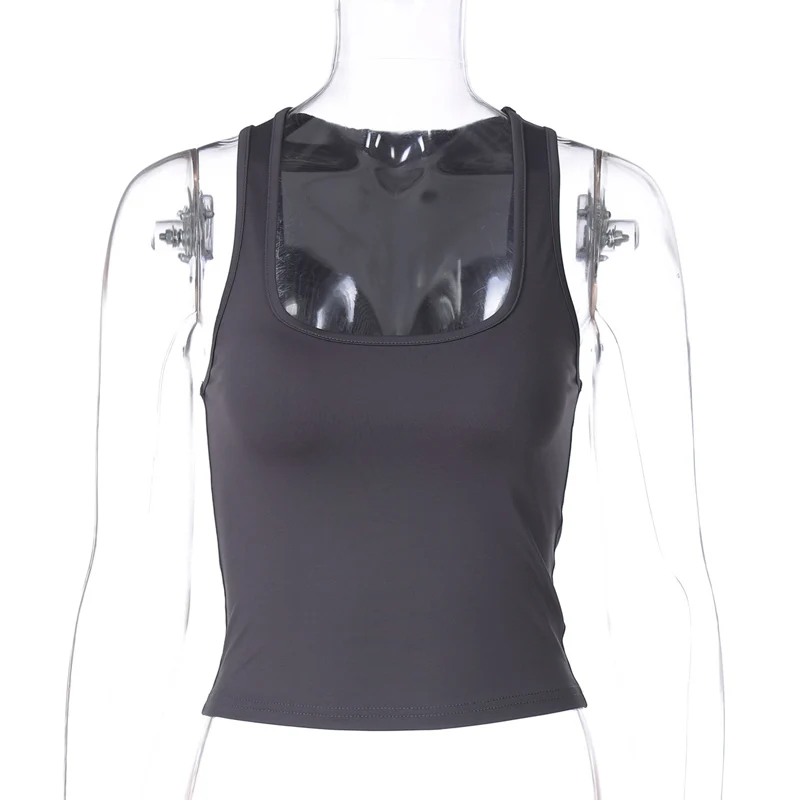 Women's Square Collar Sleeveless Bodycon Crop Tank Top Sexy Elegant Solid Y2K Party Clubwear Summer Outfit Wholesale