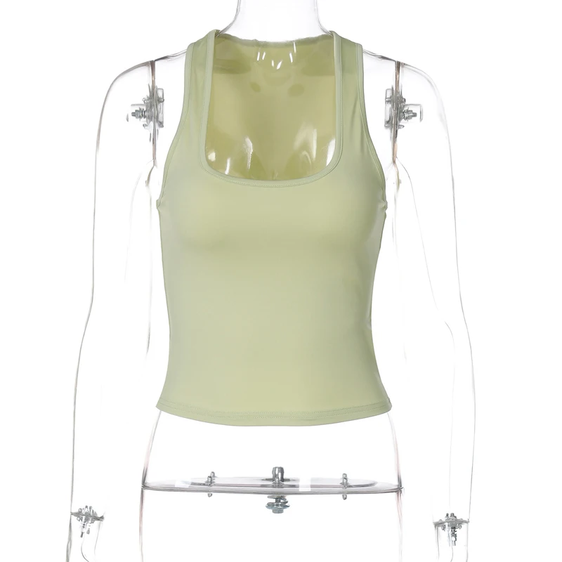 Women's Square Collar Sleeveless Bodycon Crop Tank Top Sexy Elegant Solid Y2K Party Clubwear Summer Outfit Wholesale