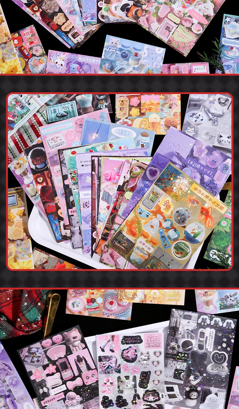 TIANZI PET Die cut Stickers book Retro Cartoon Decorative 50 Sheets handmade Scrapbooking Diary Japanese Stationery Supplies