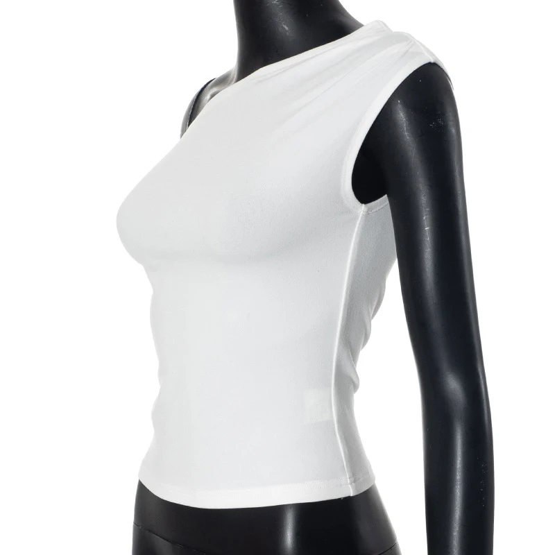 2025 Women'S Summer Ins Style New Shrink Pleated One-Shoulder Crop Top Backless Twist Tie Asymmetric T-Shirt Casual Top