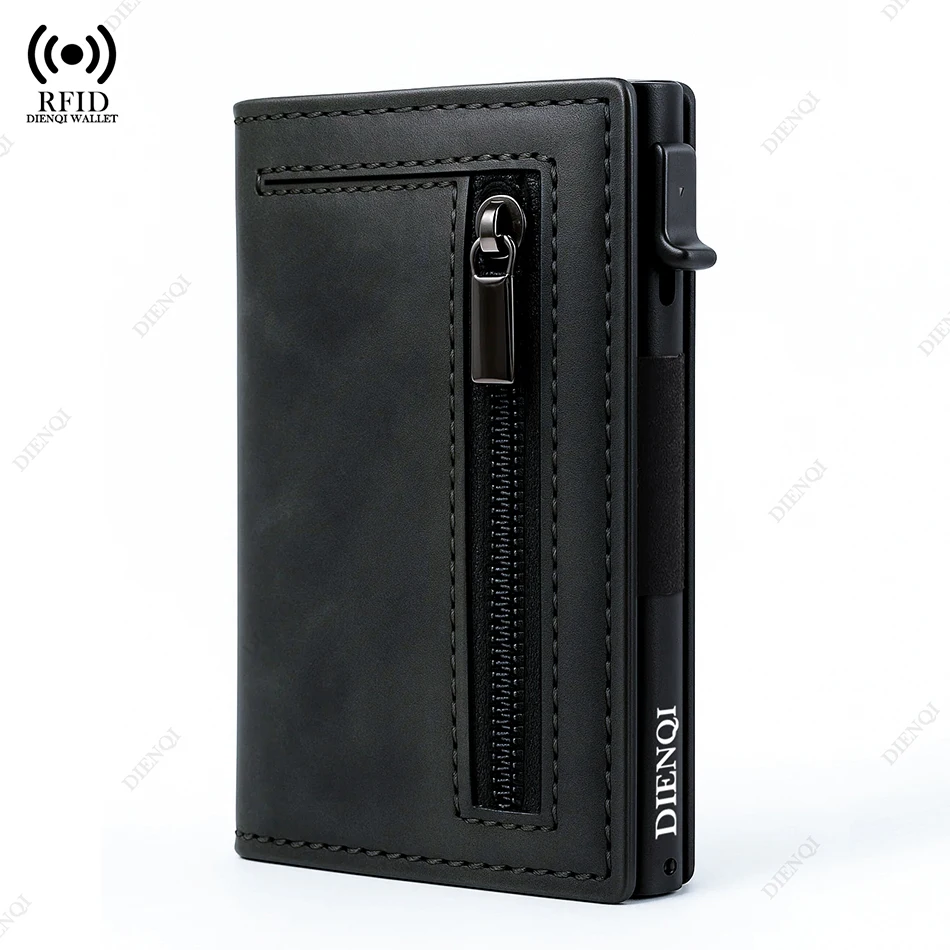 RFID-Blocking Business Card Holder Wallet Men Luxury Leather Business Card Case SlimThin Minimalistic Wallets Money Clip for Men