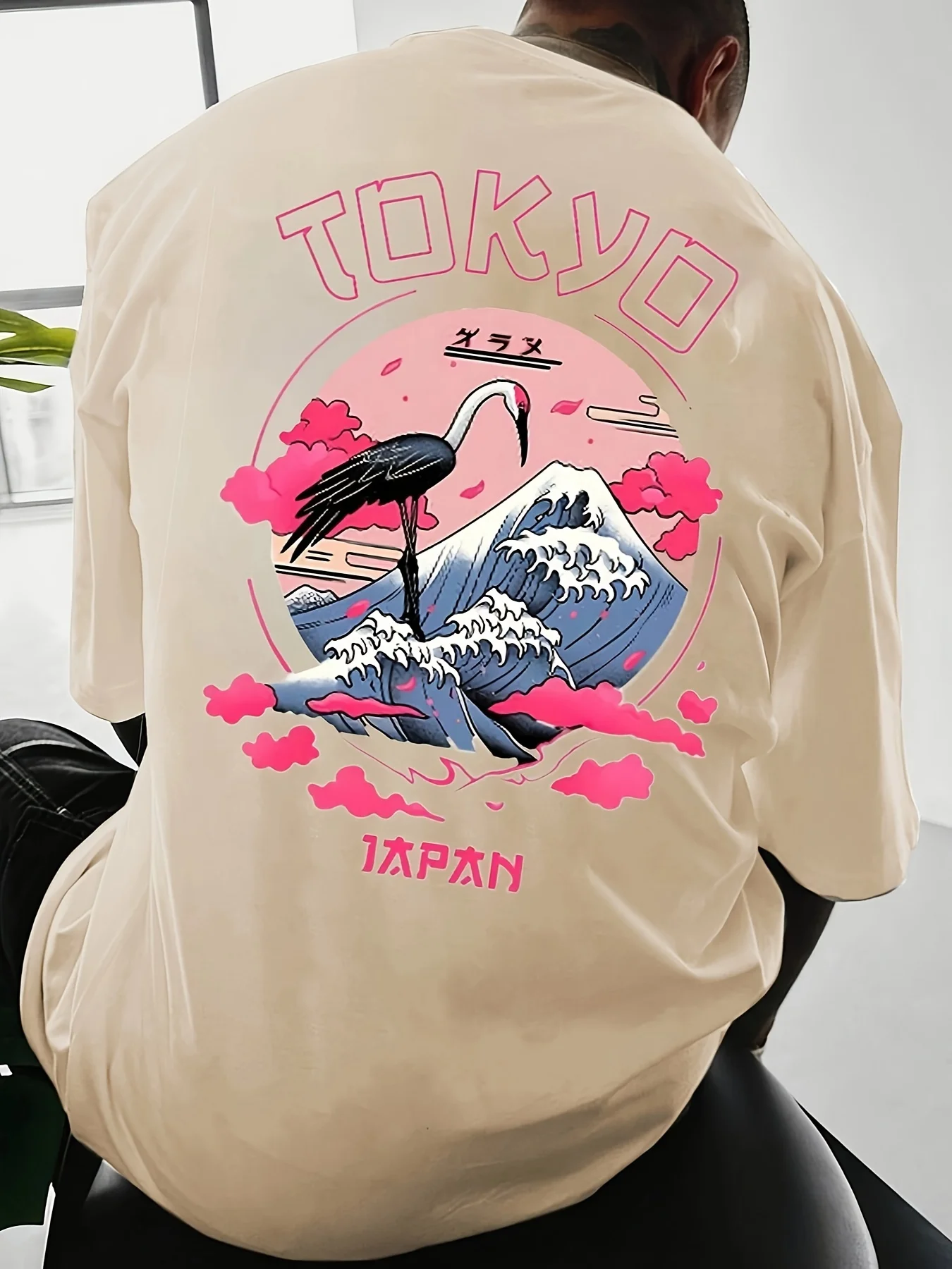 Men's Summer 100% Cotton Tokyo Casual Pattern Printed Fashionable and Casual Loose Round Neck Short Sleeved T-Shirt Top