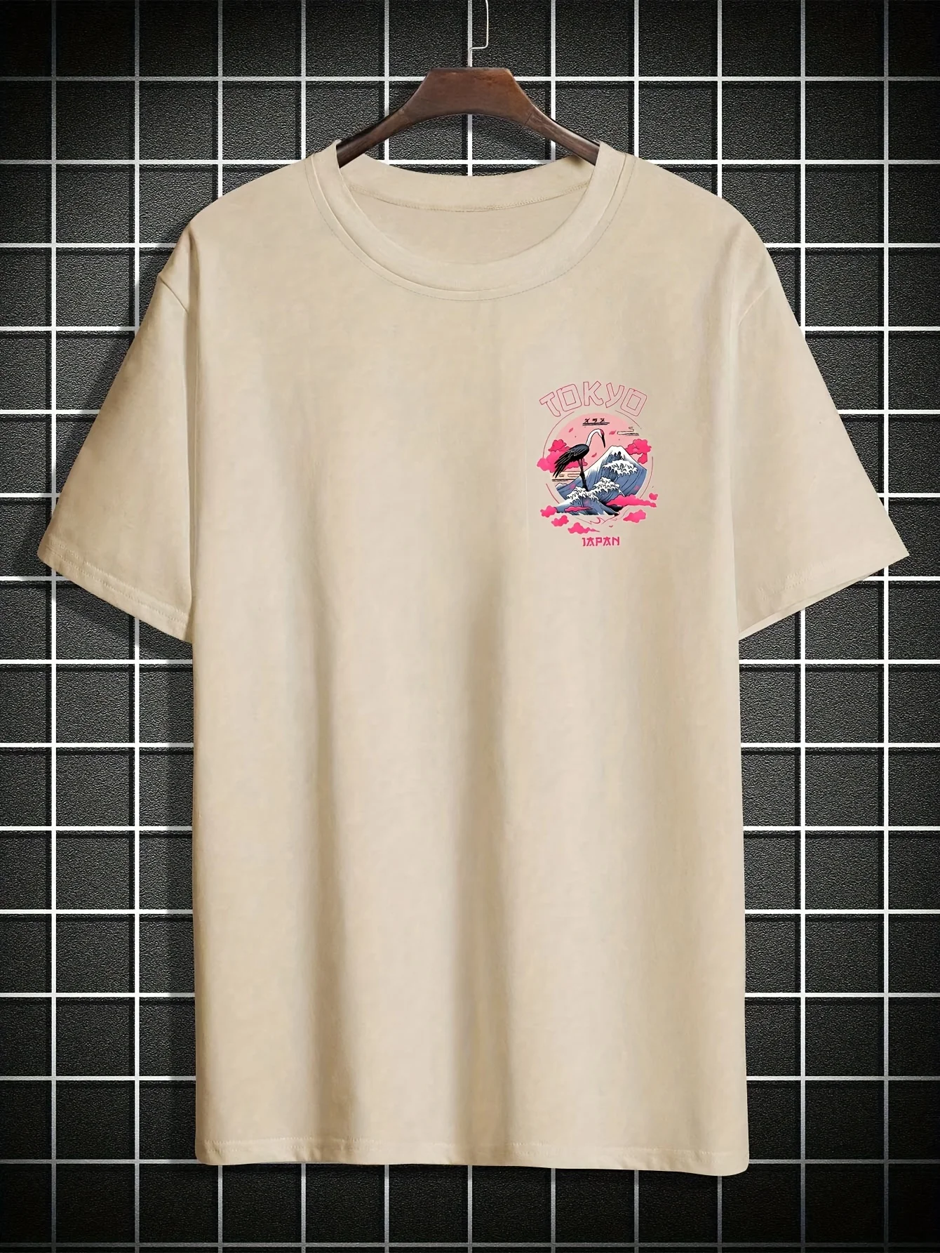 Men's Summer 100% Cotton Tokyo Casual Pattern Printed Fashionable and Casual Loose Round Neck Short Sleeved T-Shirt Top