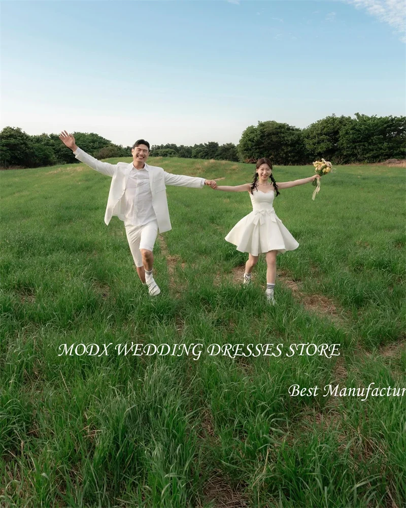 MODX Mini Sexy Short Wedding Party Dresses Korea Photoshoot Sweetheart Bowknot Bridal Gowns Corset Back Cute Lovely Prom Dress