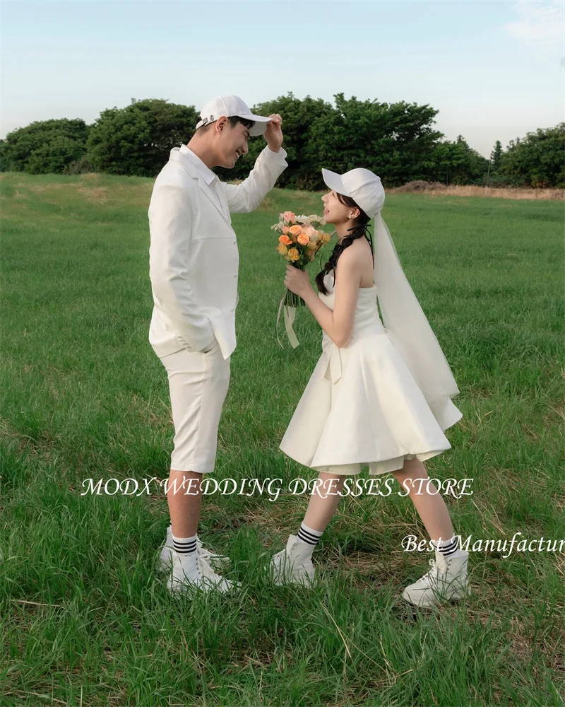 MODX Mini Sexy Short Wedding Party Dresses Korea Photoshoot Sweetheart Bowknot Bridal Gowns Corset Back Cute Lovely Prom Dress