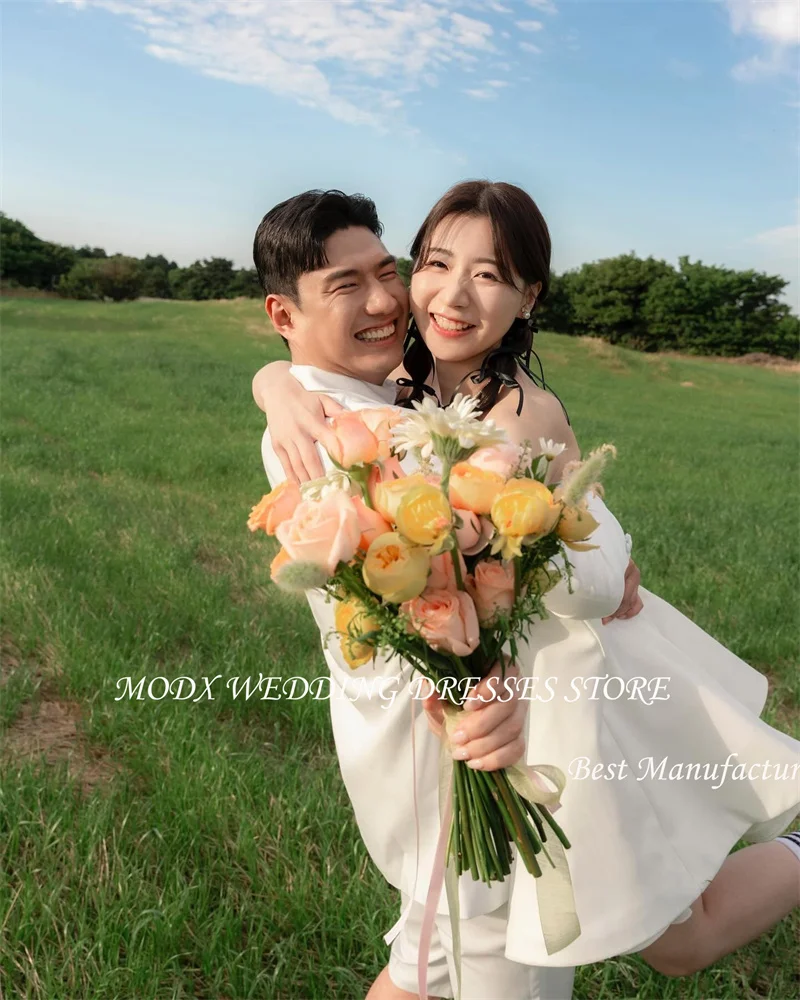 MODX Mini Sexy Short Wedding Party Dresses Korea Photoshoot Sweetheart Bowknot Bridal Gowns Corset Back Cute Lovely Prom Dress