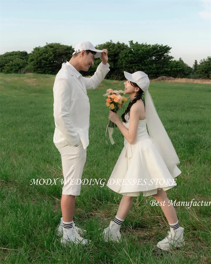 MODX Mini Sexy Short Wedding Party Dresses Korea Photoshoot Sweetheart Bowknot Bridal Gowns Corset Back Cute Lovely Prom Dress