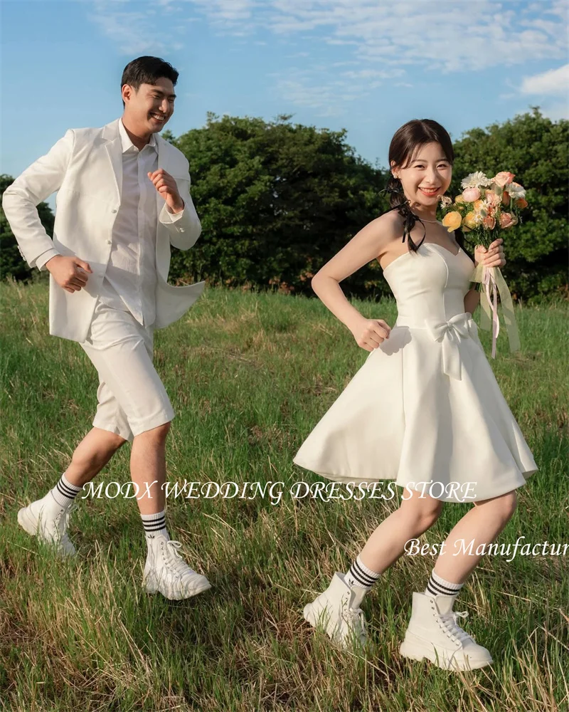 MODX Mini Sexy Short Wedding Party Dresses Korea Photoshoot Sweetheart Bowknot Bridal Gowns Corset Back Cute Lovely Prom Dress