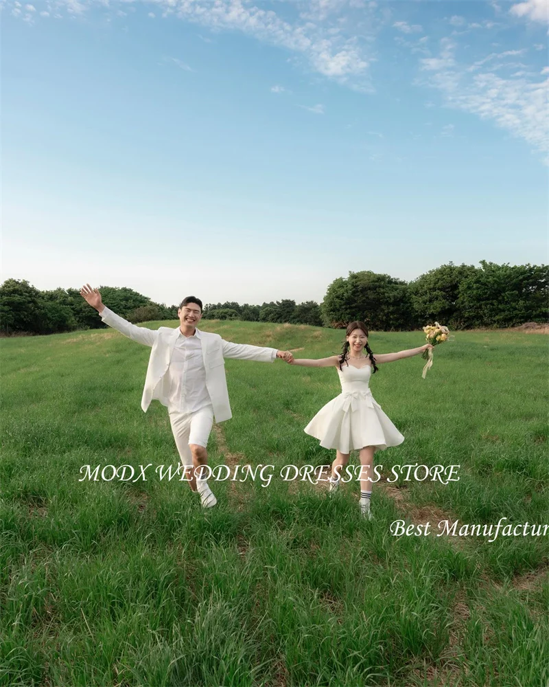 MODX Mini Sexy Short Wedding Party Dresses Korea Photoshoot Sweetheart Bowknot Bridal Gowns Corset Back Cute Lovely Prom Dress