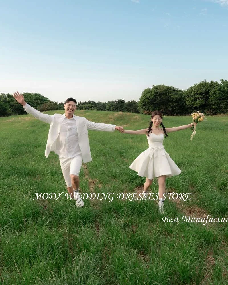 MODX Mini Sexy Short Wedding Party Dresses Korea Photoshoot Sweetheart Bowknot Bridal Gowns Corset Back Cute Lovely Prom Dress