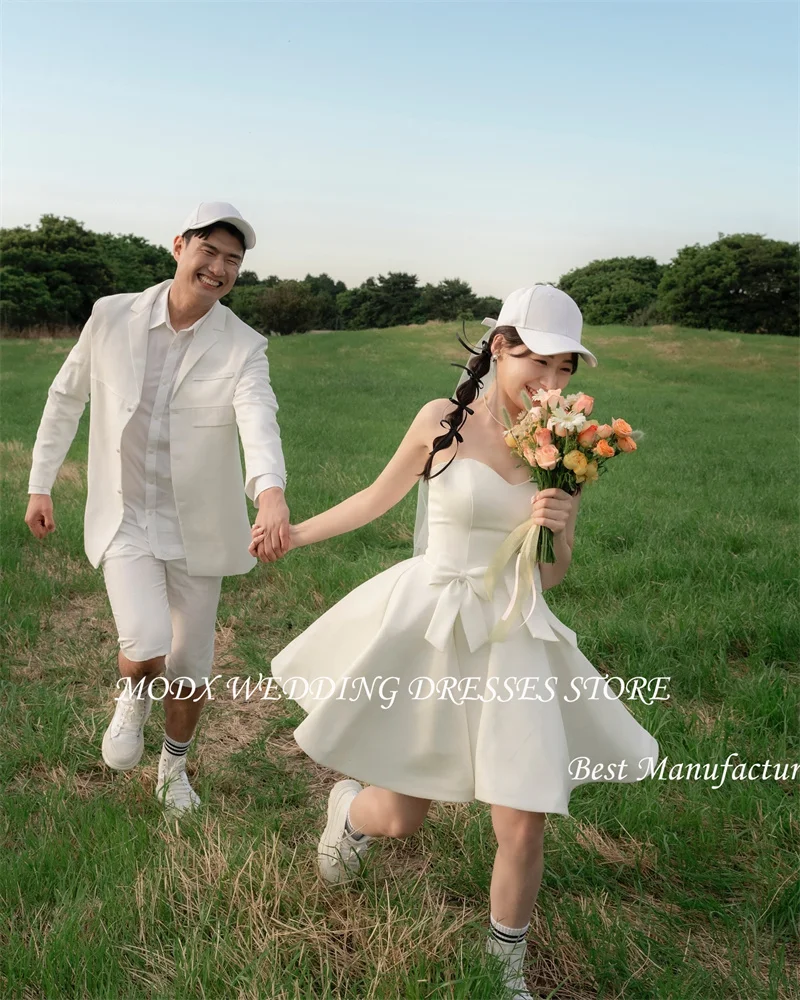 MODX Mini Sexy Short Wedding Party Dresses Korea Photoshoot Sweetheart Bowknot Bridal Gowns Corset Back Cute Lovely Prom Dress