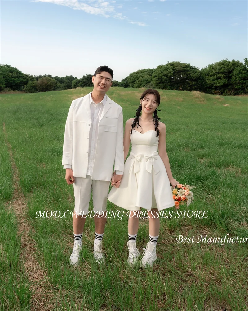 MODX Mini Sexy Short Wedding Party Dresses Korea Photoshoot Sweetheart Bowknot Bridal Gowns Corset Back Cute Lovely Prom Dress